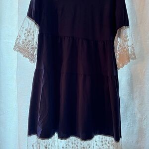 SHEIN Navy blue dress with Lace Sleeves & hem